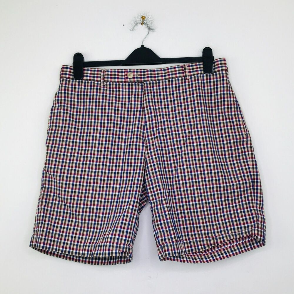 Peter Millar Men's 34 Shorts Multicolor Gingham Cotton Chino Bermuda Flaw CG16
